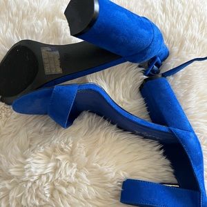 Blue open toe heel